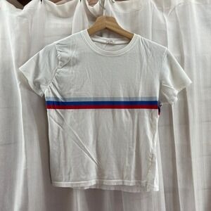 Brandy Melville White Graphic T Shirt Red‎ Blue Stripe Graphic Tee